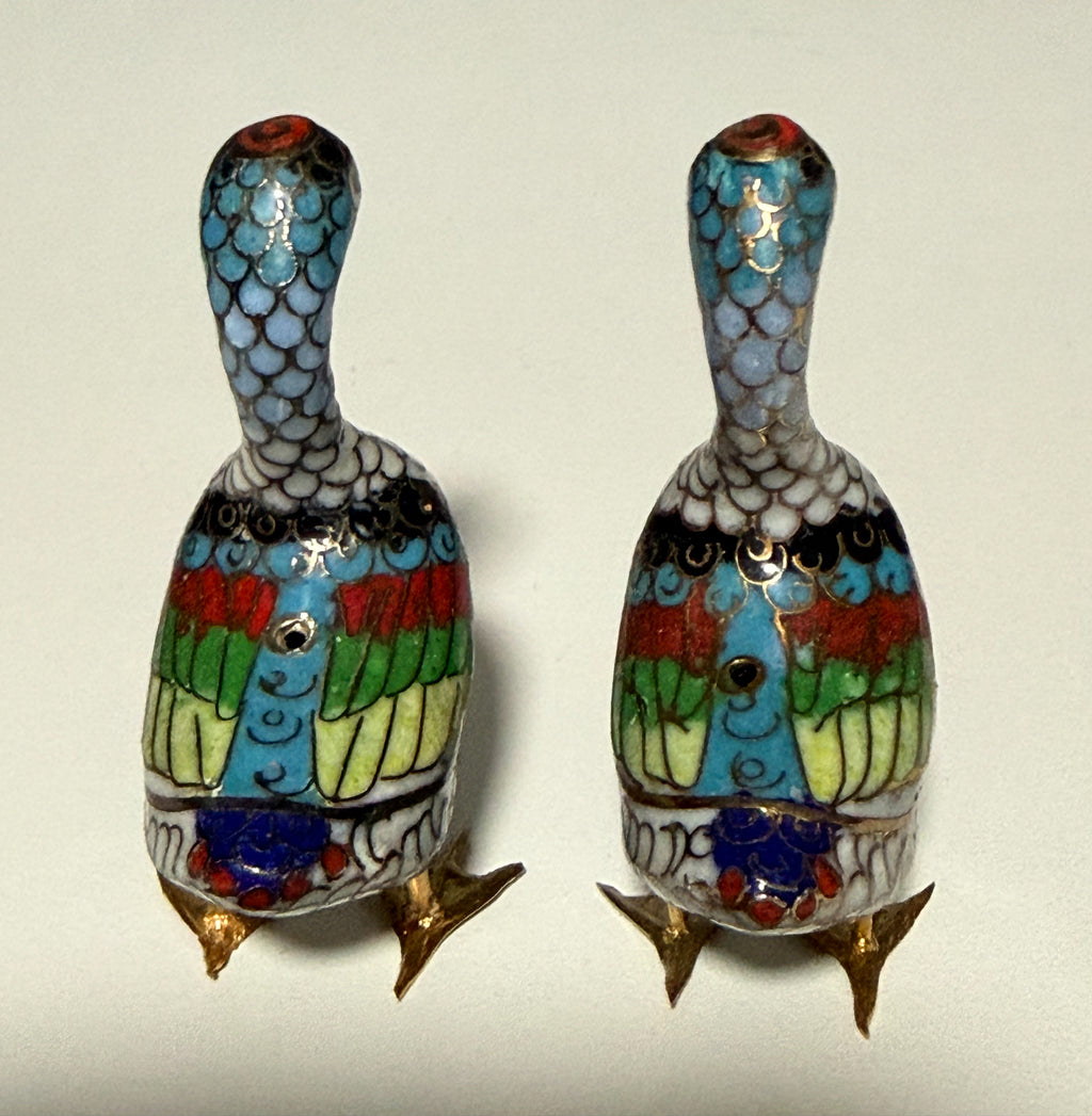 Vintage Hand-Wired Chinese Cloisonne Duck Pair Polychrome Enamel