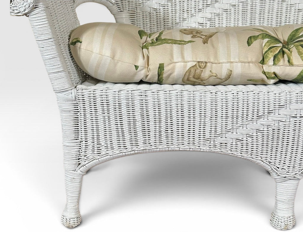 Vintage Palm Beach Regency White Wicker Camelback Settee Loveseat