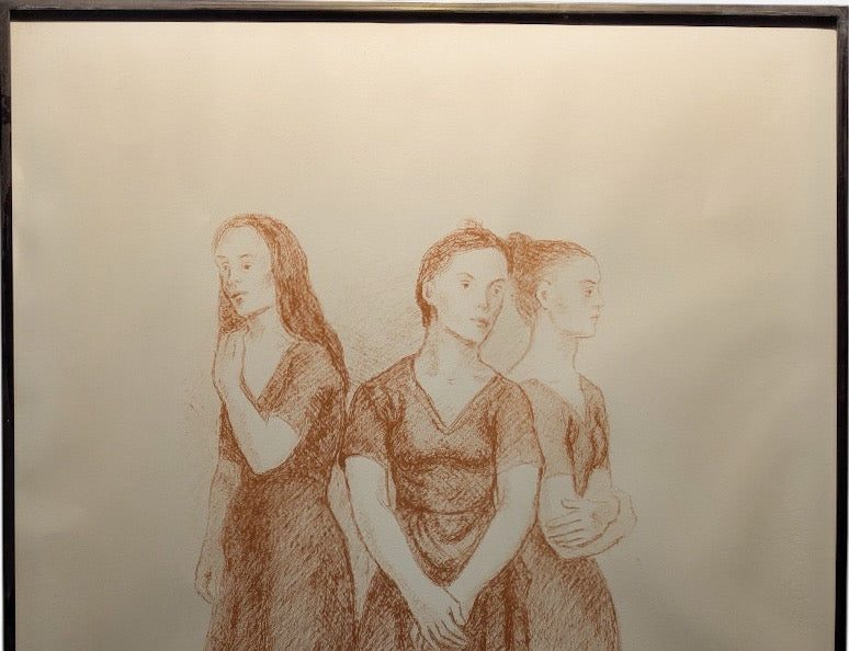 Signed Moses Soyer Original Figurative Lithograph Three Women In Kulicke Frame