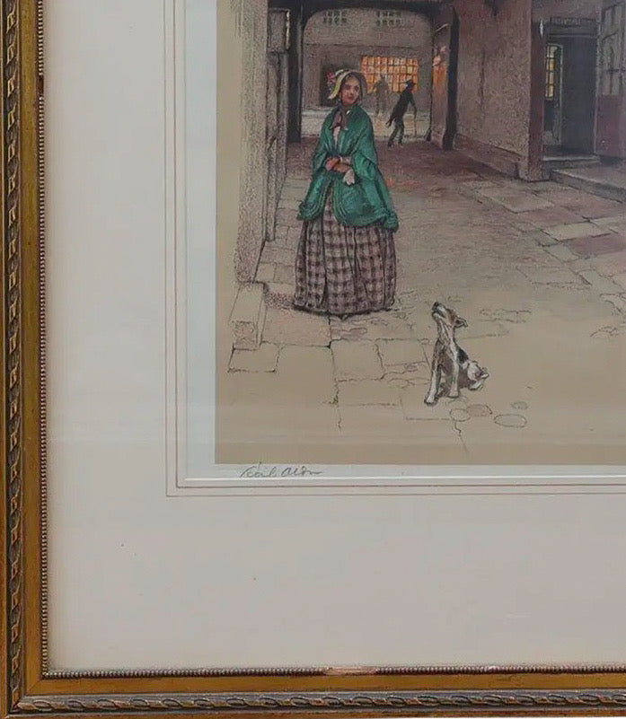 Antique Pencil-Signed Cecil Aldin Lithograph "The Red Lion, Banbury" c. 1923