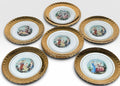 Vintage Manhattan Ware Crest of Gold Romantic Mythological Pastoral Scene Plates Set of Eight