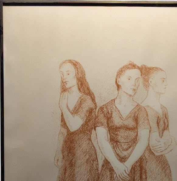Signed Moses Soyer Original Figurative Lithograph Three Women In Kulicke Frame