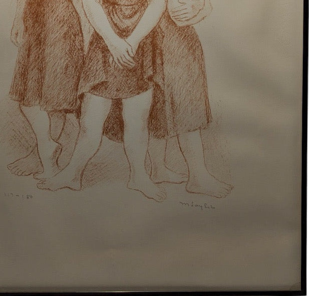 Signed Moses Soyer Original Figurative Lithograph Three Women In Kulicke Frame