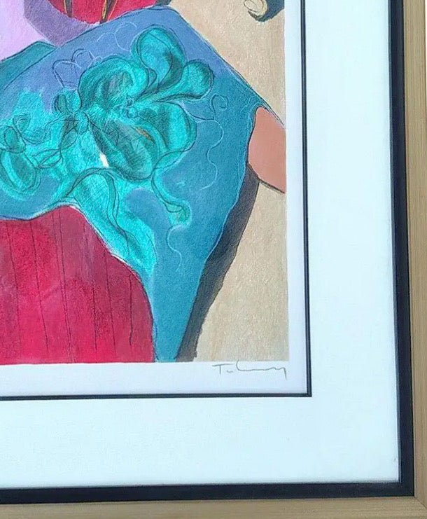 Impressive Hand-Signed Itzchak Tarkay Serigraph - Seated Lady in Purple - Limited Edition 75/350
