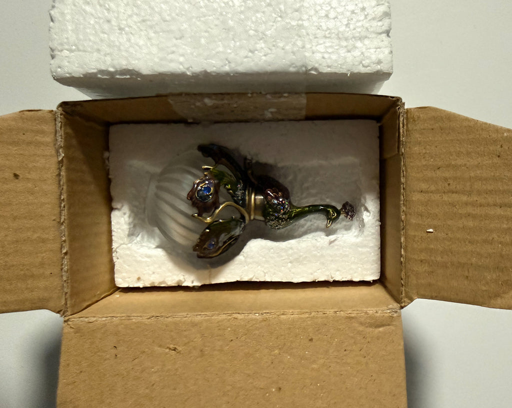 2006 Fitz and Floyd Guild Jeweled Peacock Perfume Bottle Frosted Glass