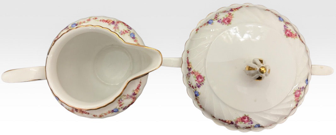 Vintage Royal Tettau Germany Pink Floral Fine Porcelain Dinnerware Set Service For 12 - 95 Pieces