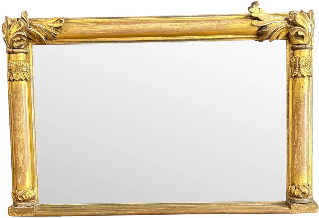 Antique 19th Century French Empire Giltwood Gesso Mantel Mirror with Foxed Glass