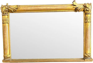 Antique 19th Century French Empire Giltwood Gesso Mantel Mirror with Foxed Glass