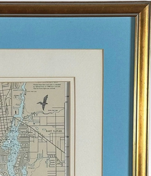 Vintage Ruth James Hand-Painted Pelican and Naples, Florida, Nautical Map Art
