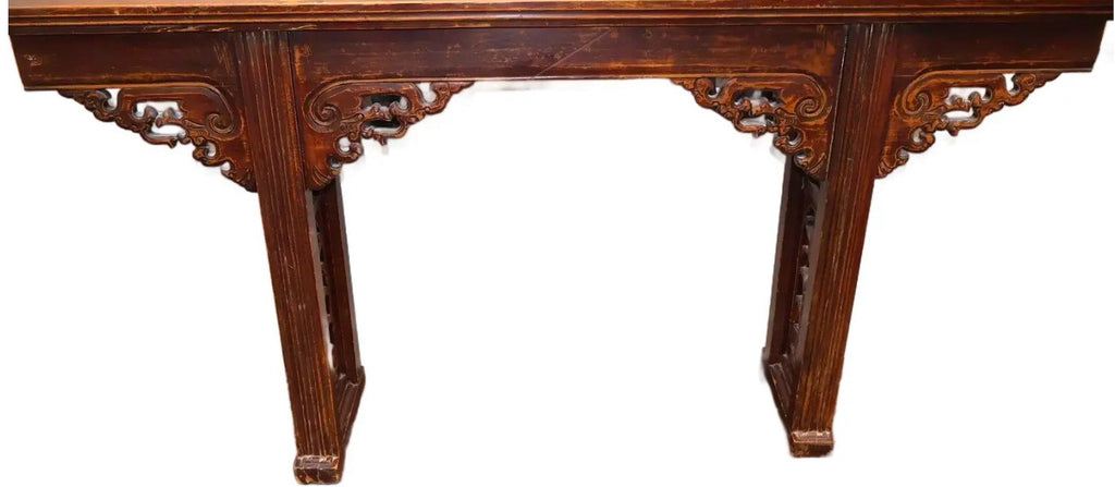 67” 19th Century Antique Chinese Qing Dynasty Dragon Altar Table Solid Elmwood Long Console