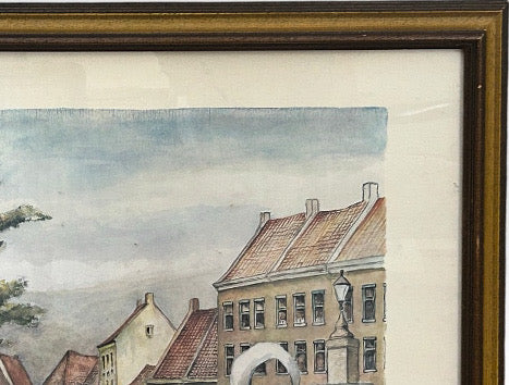 Vintage Framed European Market Street Scene Print by Henry Van Den Bogaard