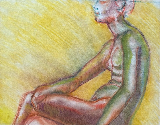 Original Andi Pepper Expressive Nude Figure Study Drawing Vibrant Mid Century Modern Style