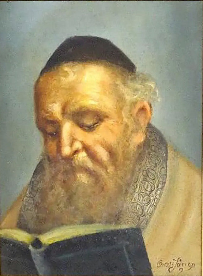 Mid-Century Signed Erling Jørgensen Oil Painting - "Rabbi in Study" Fine Judaica