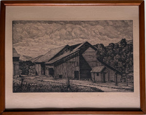 Vintage Luigi Lucioni Hand-Signed Fine Art Etching New England Regionalist Landscape Weathered Vermont Barn Custom Framed