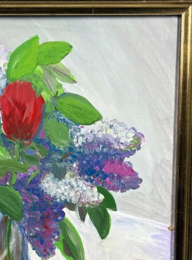Signed Steve LeBailly Original Textured Oil on Board – "Floral Still Life"