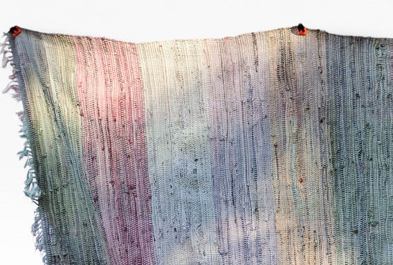 Oversized Antique American Hand-Loomed Rag Rug - 5' x 7.5' Pastel Stripe