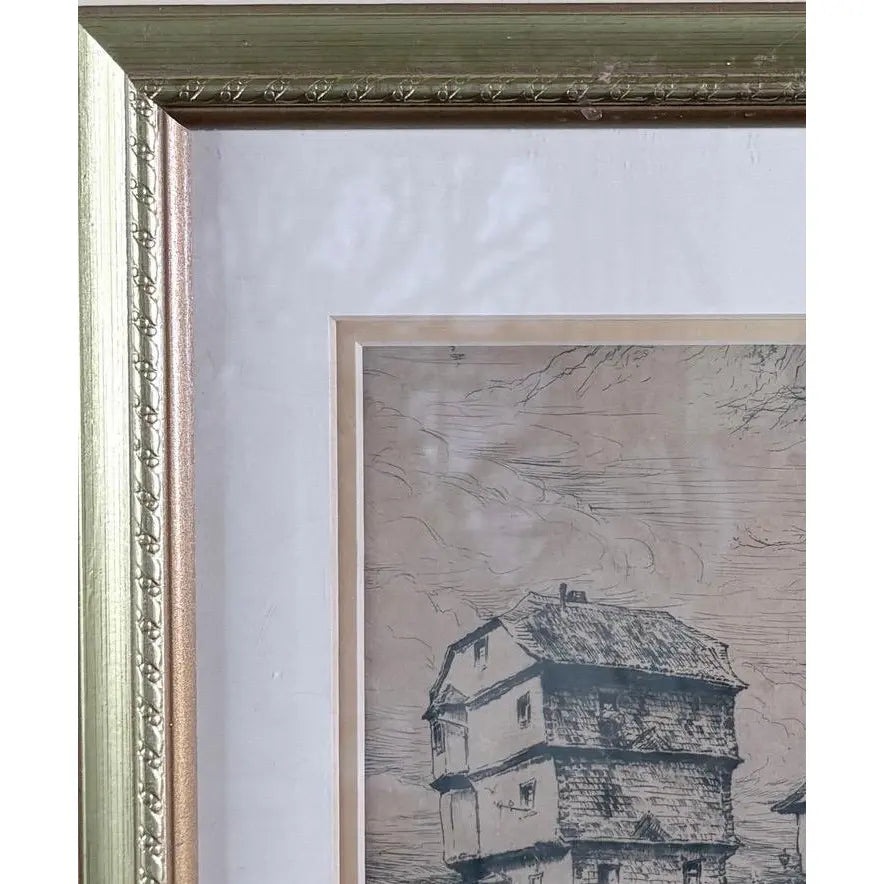 Original Signed Paul Geissler Etching | Historic Brückenhäuser, Bad Kreuznach | German Architectural Art | Circa 1930