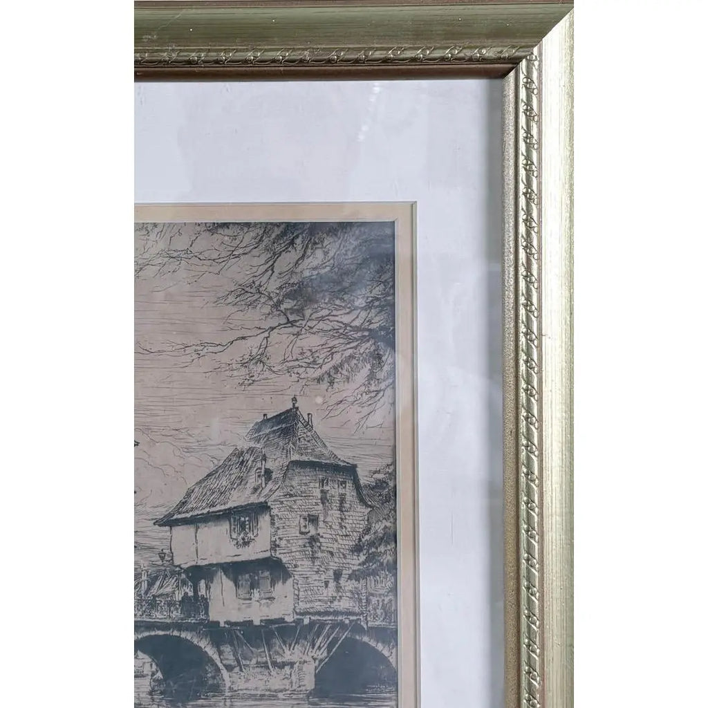 Original Signed Paul Geissler Etching | Historic Brückenhäuser, Bad Kreuznach | German Architectural Art | Circa 1930