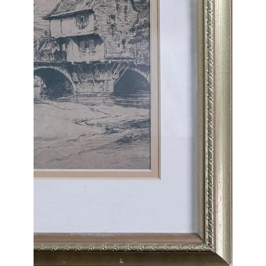 Original Signed Paul Geissler Etching | Historic Brückenhäuser, Bad Kreuznach | German Architectural Art | Circa 1930
