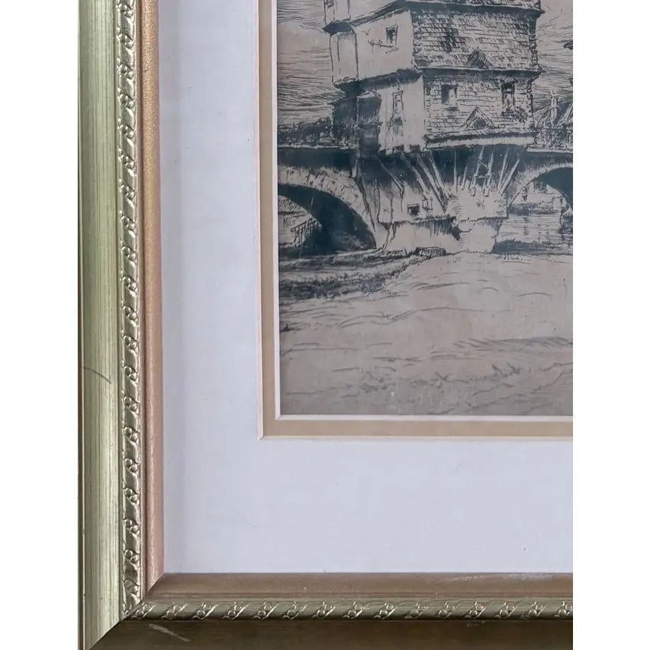 Original Signed Paul Geissler Etching | Historic Brückenhäuser, Bad Kreuznach | German Architectural Art | Circa 1930
