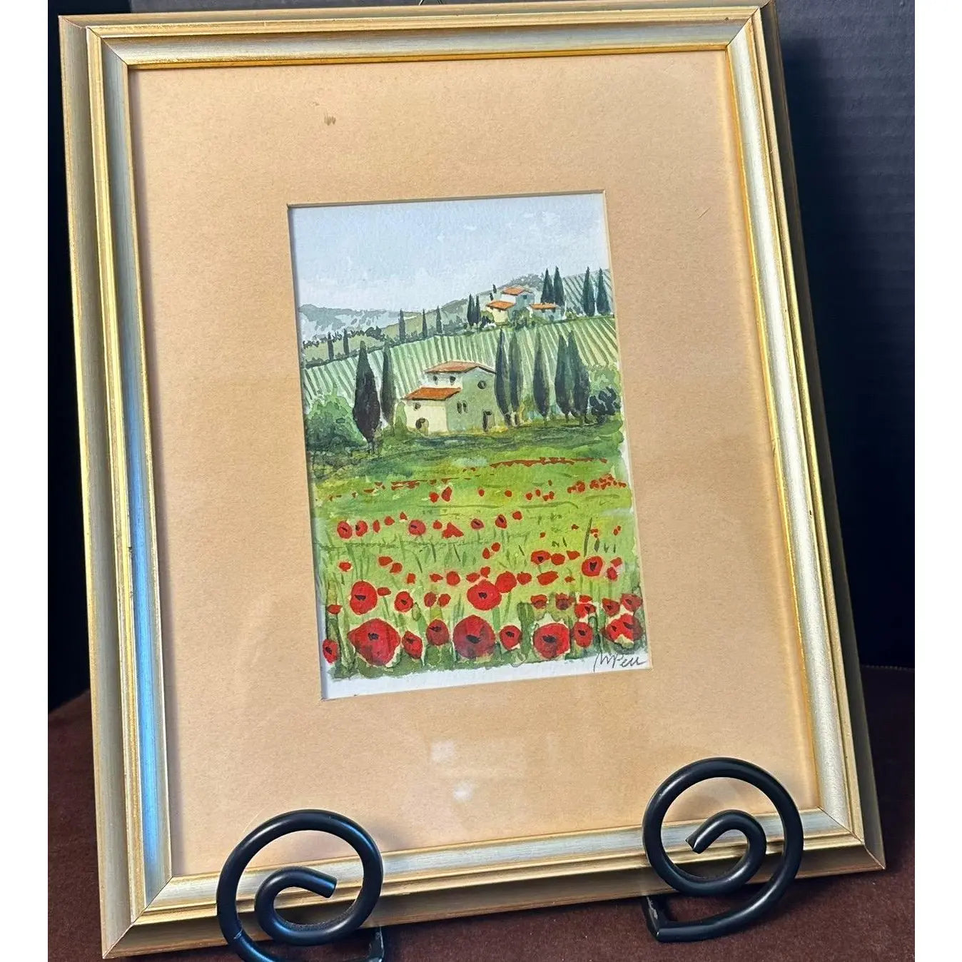 Original 2010 Maurizio Pece Watercolor | "Pieve di Campagna" Italian Landscape | Signed with COA & Display Stand
