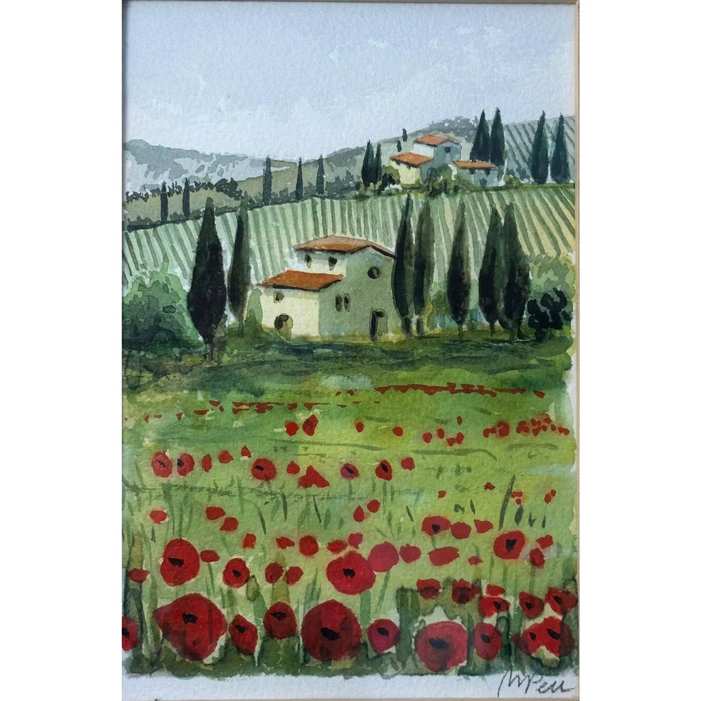 Original 2010 Maurizio Pece Watercolor | "Pieve di Campagna" Italian Landscape | Signed with COA & Display Stand