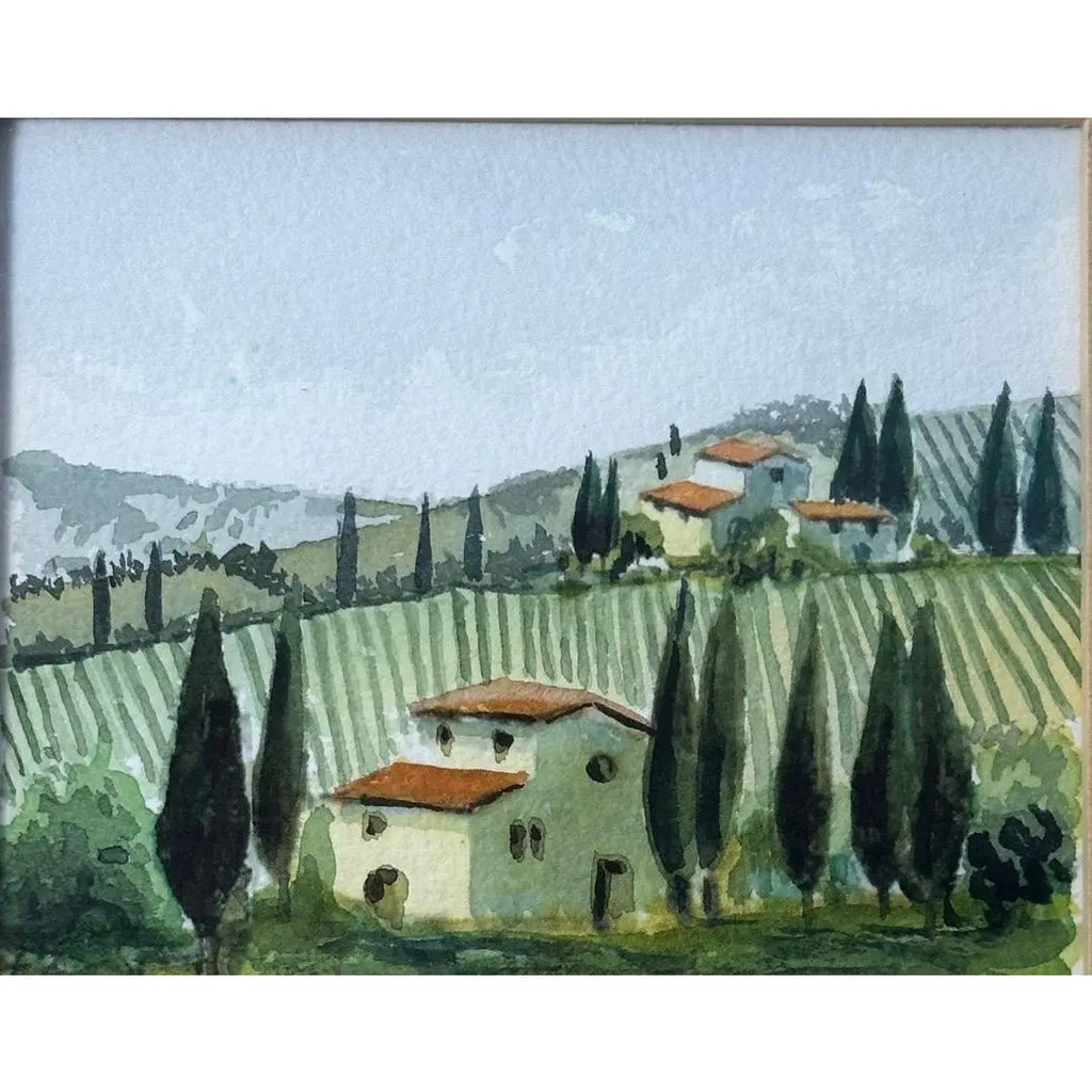 Original 2010 Maurizio Pece Watercolor | "Pieve di Campagna" Italian Landscape | Signed with COA & Display Stand