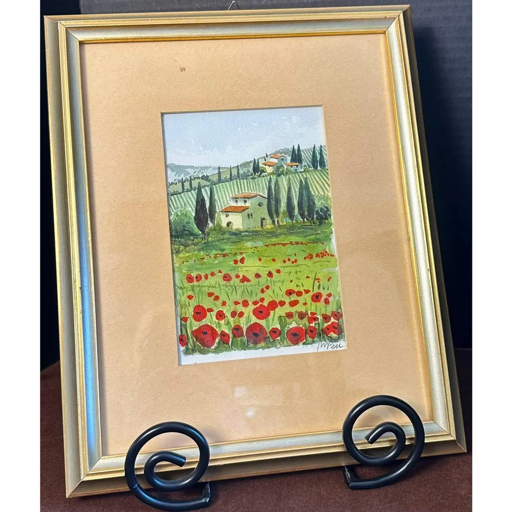 Original 2010 Maurizio Pece Watercolor | "Pieve di Campagna" Italian Landscape | Signed with COA & Display Stand