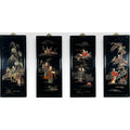 Vintage Chinese Black Lacquer and Inlaid Soapstone Wall Panels Set of Four