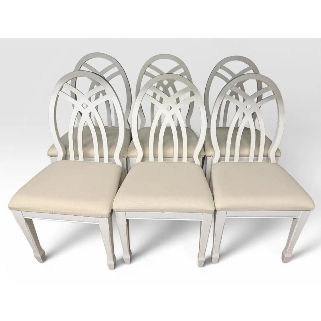 Universal Furniture White Dining Chairs Arched Open Work Geometric Rounded Back Set of Six