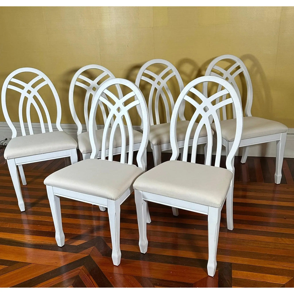 Universal Furniture White Dining Chairs Arched Open Work Geometric Rounded Back Set of Six