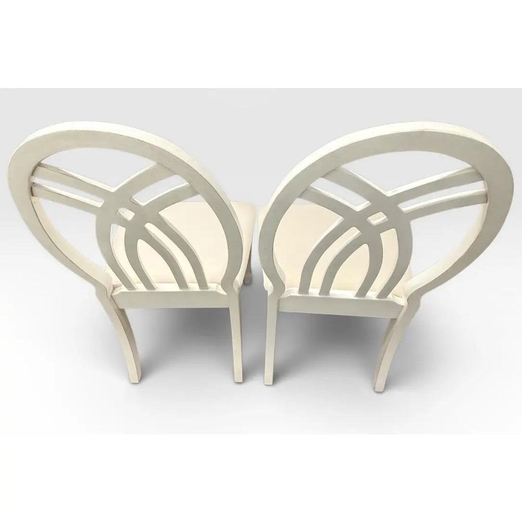 Universal Furniture White Dining Chairs Arched Open Work Geometric Rounded Back Set of Six