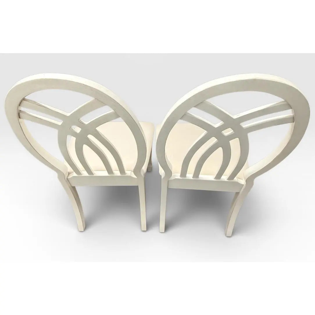 Universal Furniture White Dining Chairs Arched Open Work Geometric Rounded Back Set of Six
