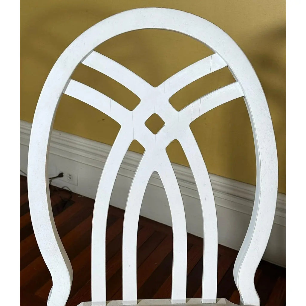 Universal Furniture White Dining Chairs Arched Open Work Geometric Rounded Back Set of Six
