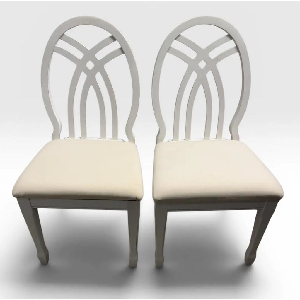Universal Furniture White Dining Chairs Arched Open Work Geometric Rounded Back Set of Six