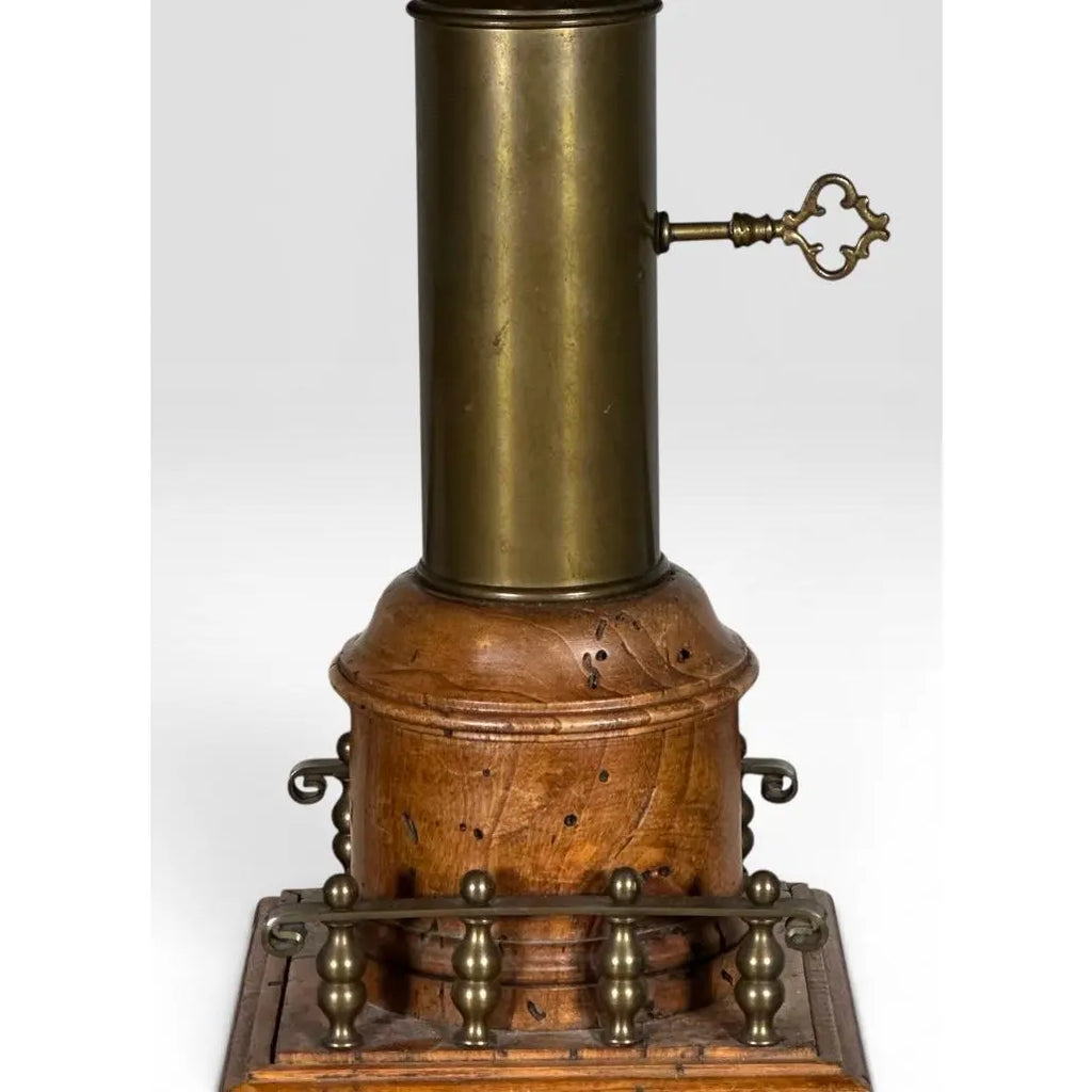 Antique Victorian Converted Brass Column Lamp on Wood Base With 1786 Plaque