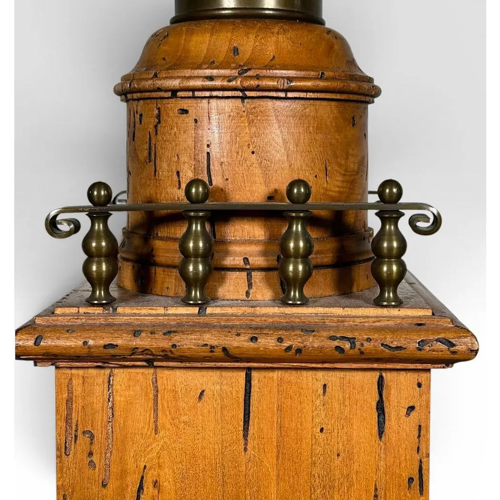 Antique Victorian Converted Brass Column Lamp on Wood Base With 1786 Plaque