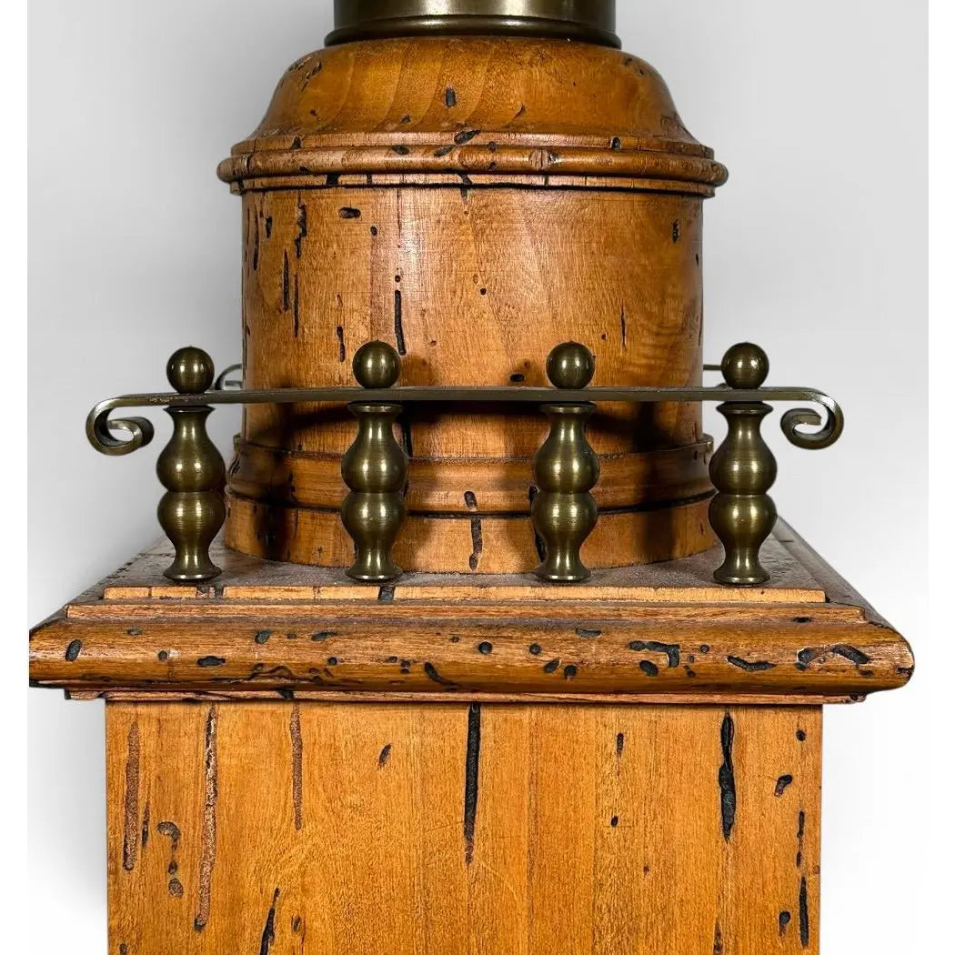 Antique Victorian Converted Brass Column Lamp on Wood Base With 1786 Plaque