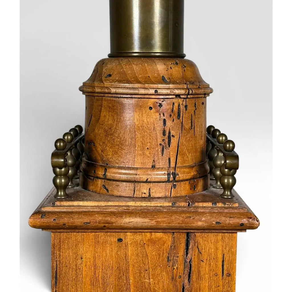 Antique Victorian Converted Brass Column Lamp on Wood Base With 1786 Plaque