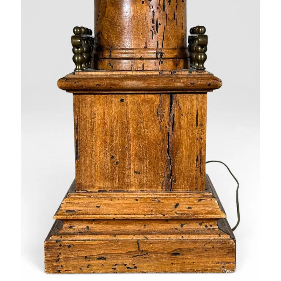 Antique Victorian Converted Brass Column Lamp on Wood Base With 1786 Plaque