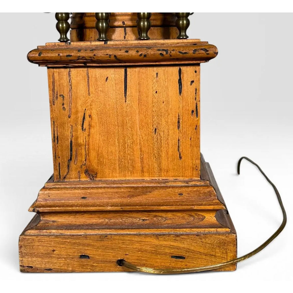 Antique Victorian Converted Brass Column Lamp on Wood Base With 1786 Plaque
