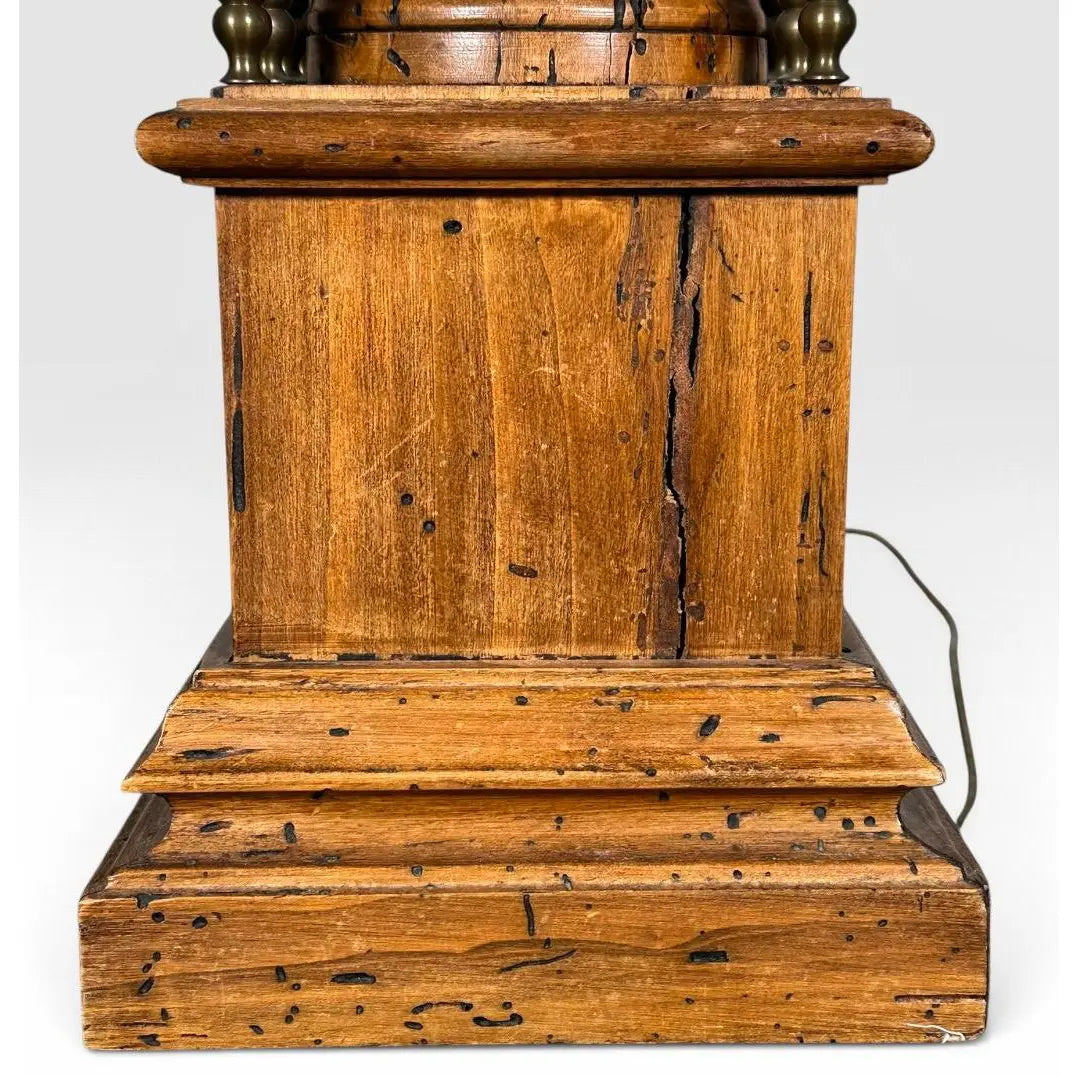 Antique Victorian Converted Brass Column Lamp on Wood Base With 1786 Plaque