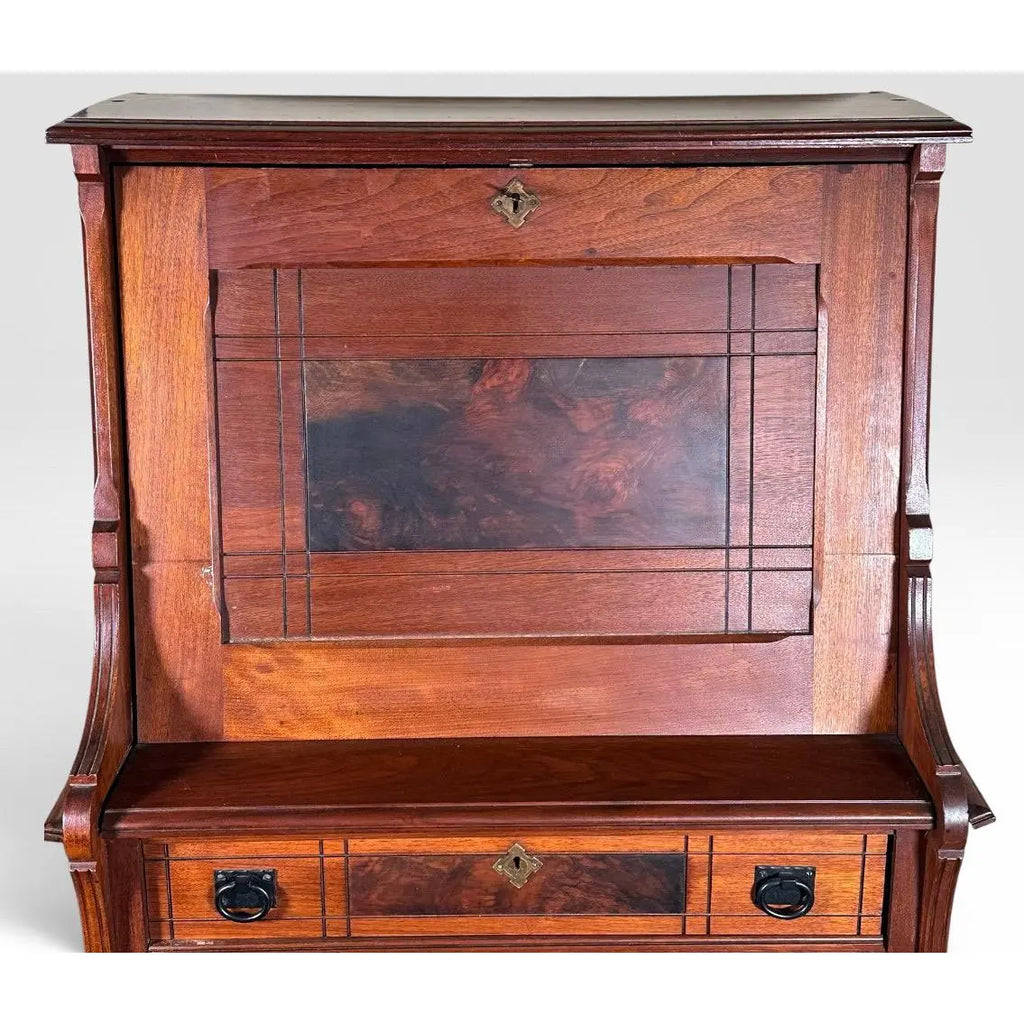 Antique Victorian Drop Front Secretary Desk Bureau Eastlake Attributed With Key