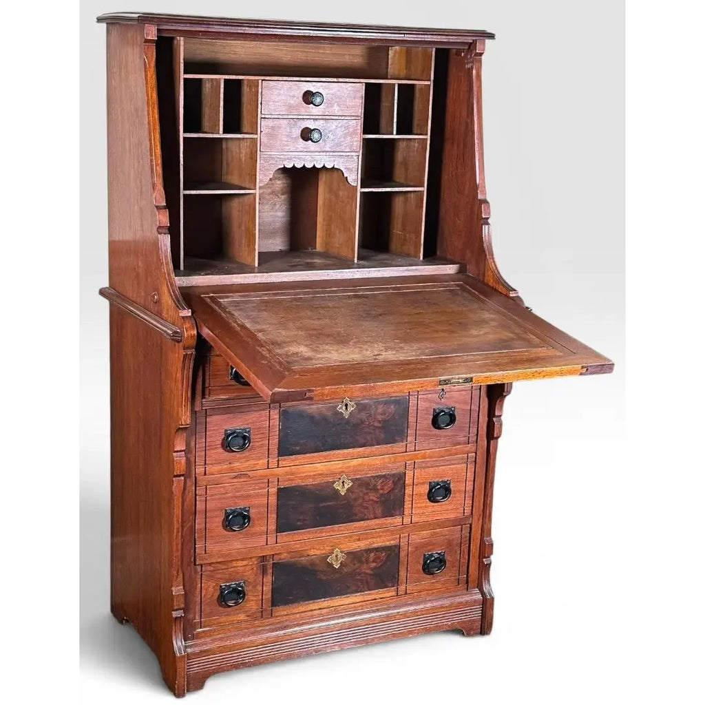 Antique Victorian Drop Front Secretary Desk Bureau Eastlake Attributed With Key