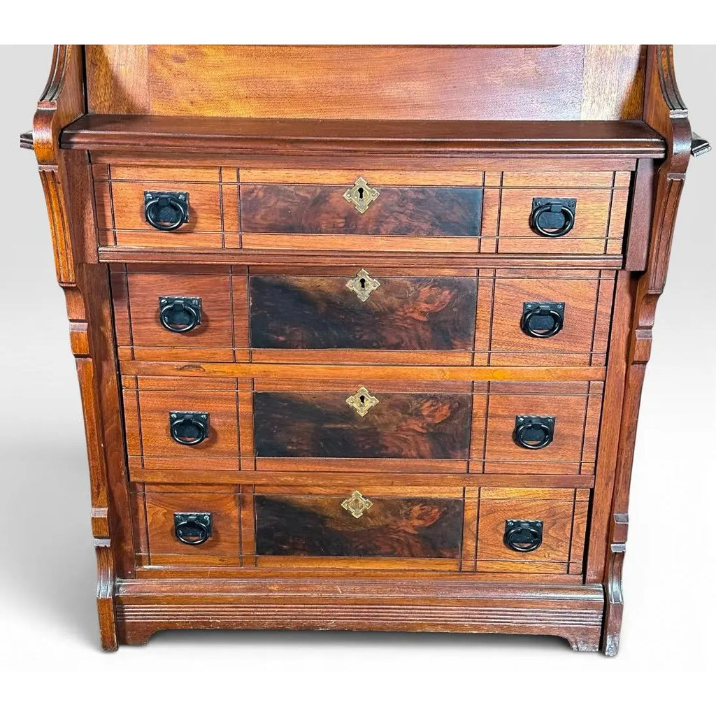 Antique Victorian Drop Front Secretary Desk Bureau Eastlake Attributed With Key