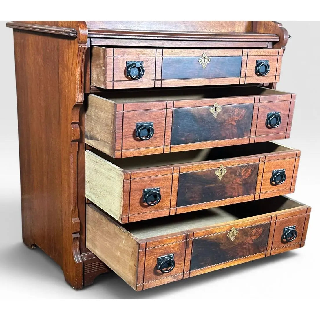 Antique Victorian Drop Front Secretary Desk Bureau Eastlake Attributed With Key
