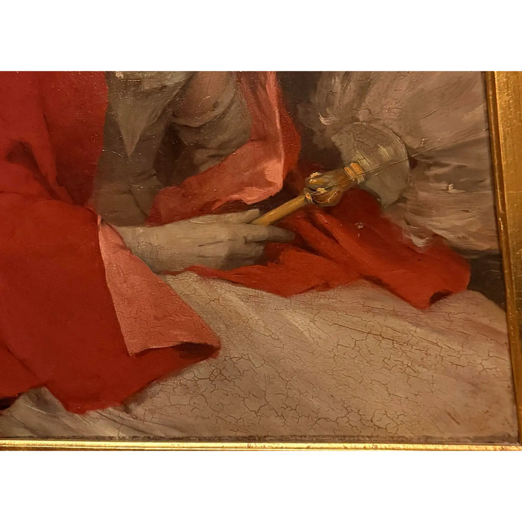 42" Signed William Henry Hyde ANA Gilded Age Oil Portrait, Socialite in Red Cloak and Ostrich Fan, Antique Gold Frame, Museum Quality