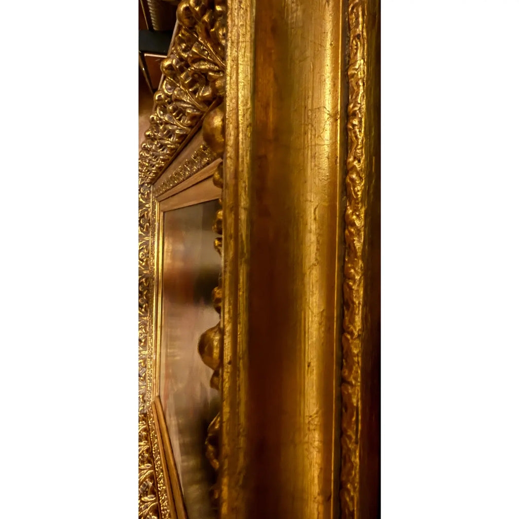 42" Signed William Henry Hyde ANA Gilded Age Oil Portrait, Socialite in Red Cloak and Ostrich Fan, Antique Gold Frame, Museum Quality