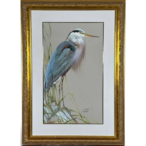 Art LaMay Signed Limited Edition Bay Blue Heron Gold Gilt Framed Giclee
