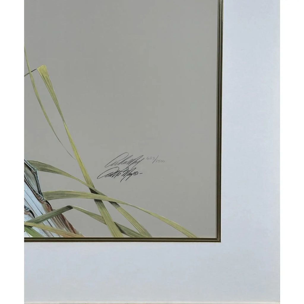 Art LaMay Signed Limited Edition Bay Blue Heron Gold Gilt Framed Giclee